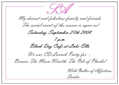 Sandra Ashton invitation moon wraith launch party